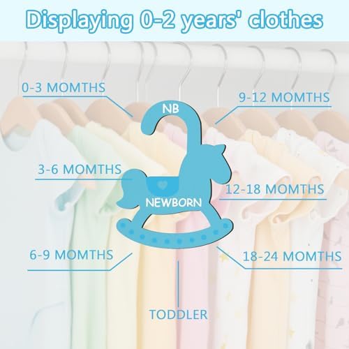 Baby Clothes Dividers for Closet - Set of 8 Wooden Baby Size Closet Dividers Newborn to 24 Months, Newborn Organizer for Boys & Girls - Rocking Horse Theme Baby Nursery Decor Kit New Parents Gifts