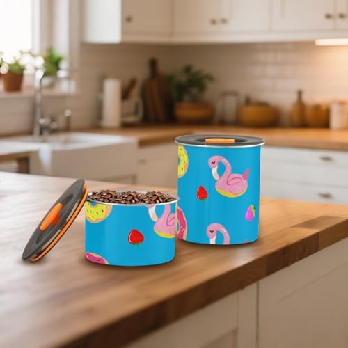 Flamingo Pool Floats Coffee Canister with Lid Airtight Food Storage Containers 17OZ Stainless Steel Canisters Kitchen Food Organizer for Beans, Cereal, Pasta, Flour, Sugar, Snacks