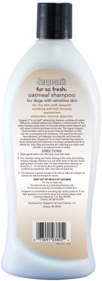 Sergeant’s Fur-So-Fresh Oatmeal Dog Grooming Shampoo for Sensitive Skin, Milk and Honey Scent, Dog Bath Product, 18oz