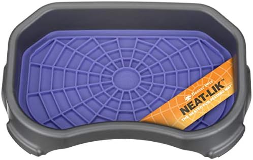 Neater Pets Neat-LIK Dog Lick Mat w/Mess-Proof Tray, Lick Mat for Dogs, Cats, Puppy, Reduces Anxiety & Boredom, Peanut Butter Slow Feeder, Interactive Treat Licking Pad (Purple/Gunmetal)