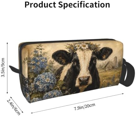 Black and White Cow with Hydrangeas Small Makeup Bag for Women | Double-Sided Farm Cow Hydrangea Cosmetic Organizer with Foam Padding for Women, Travel, Gym, School, and Daily Storage
