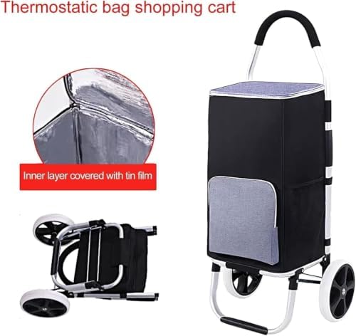 Grocery Shopping Cart on Wheels with Insulated Waterproof Bag and Collapsible Frame