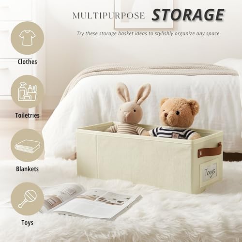 DECOMOMO Narrow Storage Bins, Small Basket with Handles (Beige, 4 Pack)