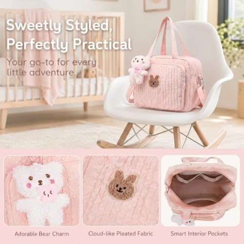 Lushandy Baby Diaper Bag Tote, Mom Bag Crossbody Diaper Bags Baby Travel Bags for Girl Pañaleras Para Bebe (Pink, Small)
