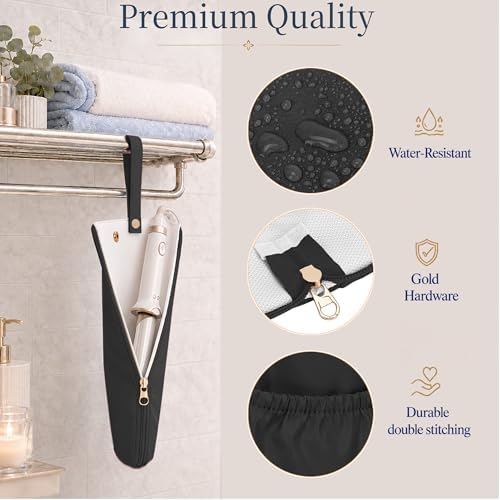 Hot Tools Travel Bag with Heat Resistant Mat, 2-in-1 Hair Tools Organizer Bag for Curling Iron, Flat Iron, Portable Holder & Mat with Cord Pocket for Home Travel(Black)