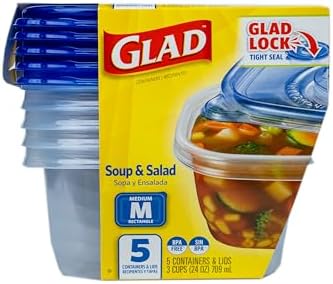 Glad GladWare Medium Rectangle Food Storage Containers, 24 Oz, 5 Ct, 6-Pk | Airtight, leak-resistant containers for soups, salads, and meal prep; microwave, dishwasher, and freezer safe