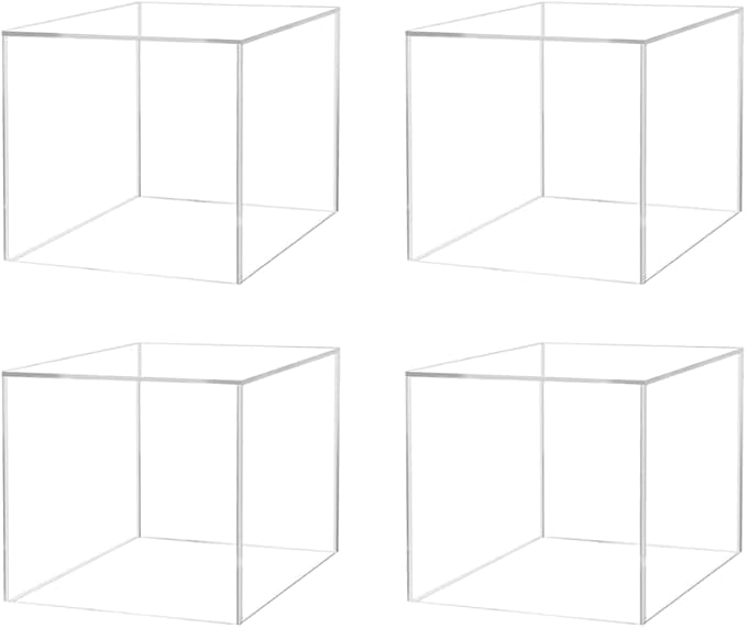 4 Pack Acrylic Display Box 12" W Square Hollow Cube Clear Art Sculpture Pedestal Collectible Cube Cover Trophy Trinket Showcase Stand Expo Event Wedding Decor No Lids 5 Sided by Marketing Holders