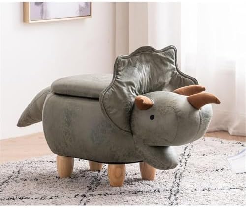 Home 2 Office Dinosaur Ottoman with Storage for Bedroom, Playroom, Nursery or Recreation Room Decor, Soft Animal-Shaped Ottoman with Wooden Legs