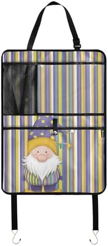 2 Pack Back Seat Car Organizer with Storage Pockets Kick Mats Back Seat Protector Hanging Car Organizer Automotive Seat Back Cover Organizers Stripe Mardi Gras Gnome