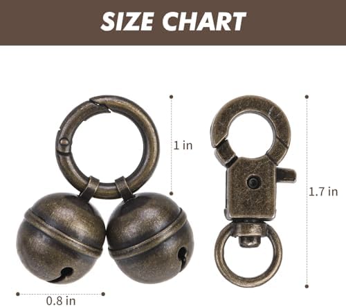 SCENEREAL 2 Pack Copper Bells for Dog Collars with Snap Clips, Extra Loud Pet Pendant Accessories Training Collars Charm for Track Your Pet, Save Birds Wildlife, Cat Cow Bear Jingle Bells