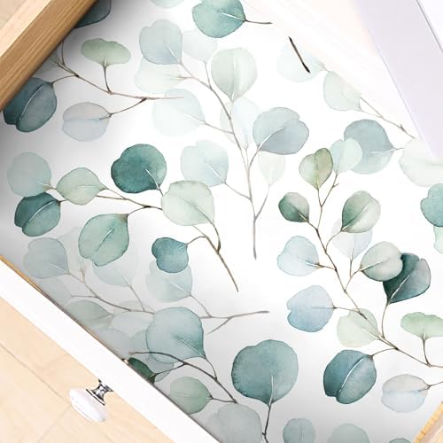 HAOKHOME Adhesive Shelf Liner Dresser Leaf Contact Paper for countertops | Peel and Stick Green White Drawer Cabinet Liners Kitchen Bathroom Wire Desk Waterproof Removable Decorative 17.3in x 6.5ft