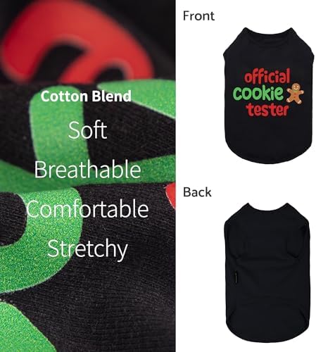 Fitwarm Official Cookie Tester Funny Dog Shirt, Christmas Dog Clothes for Small Dogs Boy Girl, Holiday Doggy Tshirt, Pet Outfit, Gingerbread, Black, Red, Green, Medium