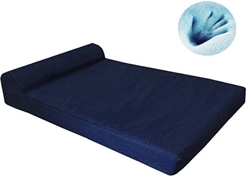 Dogbed4less Premium Extra Large 55"X47" Head Rest Orthopedic Memory Foam Dog Bed with Waterproof Internal Case and Durable External Denim Cover for Large to XL Pet in Navy Blue