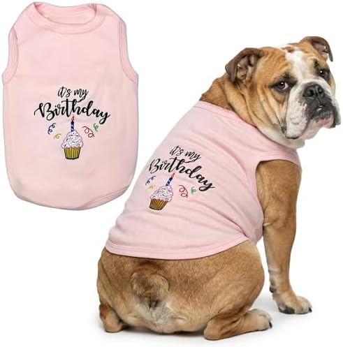 Parisian Pet Dog Shirt – 100% Cotton Shirts for Large Dogs – Pink Sleeveless Puppy Clothes – Lightweight and Breathable Dog Birthday Shirt – Girl Dogs Clothes - Stretchy Pet T Shirts