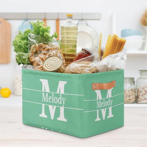 Personalized Name Storage Basket, Mint Green Print Initial Letter