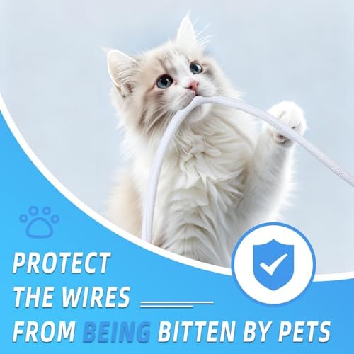 Automotive Wire Loom Tubing, Split Braided Cord Protectors from Pets No Chew, Flexible Cable Sleeve Cable Management for TV/Computer/Electric Wires (White, 3/8"-25ft)