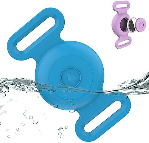Waterproof Dog Collar with Airtag (1st & 2nd Gen) Holder, 1 Pack | Lightweight Silicone Hidden AirTag Holder for Dog Collar, Anti-Lost AirTag Case for Pet Cat Dog (Blue)