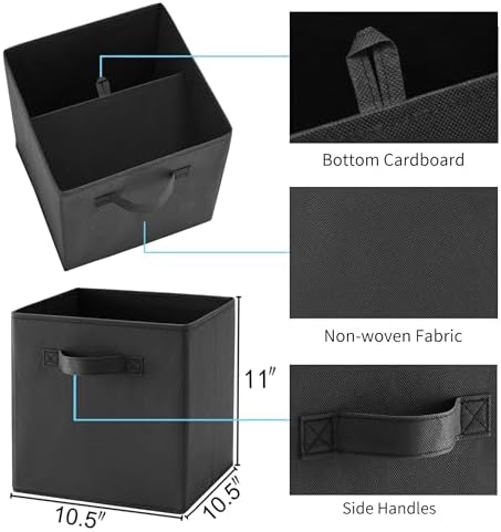 MAX Houser 6 Pack Foldable Fabric Storage Bins with Dual Handles, Black | 6 pack cloth storage bins with dual carry handles, Foldable Storage Cubes Organizer Baskets, ideal for home bedroom closet