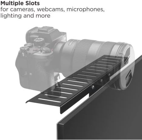 Mount Plus MDS12-3 Wide All-In-One VESA Compatible Monitor Shelf for Device Organizer,Perfect for Online Meetings and Live Streaming Such As Cameras, Webcams,Height Adjustable (27.2" Wide)