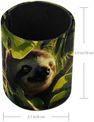 Faux Leather Pen Holder for Desk, Pencil Organizer Sloth Pen Cup Desk Decor Makeup Brush Holder Storage for Office Home