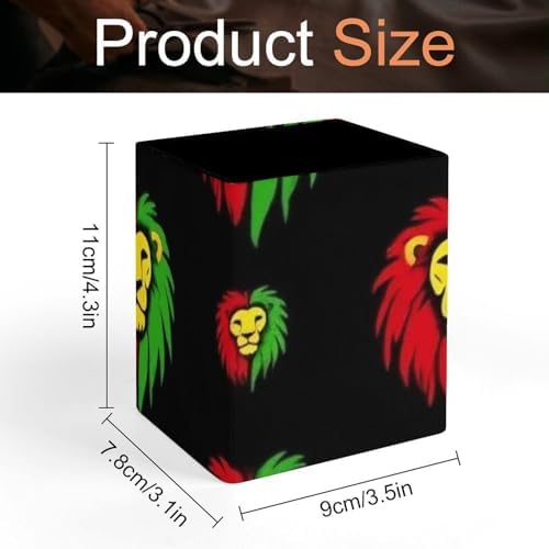 Square Pen Holder Waterproof Multifunctional Desk Organizer For Office Home Jamaican Rasta Flag Rastafarian Reggae Lions