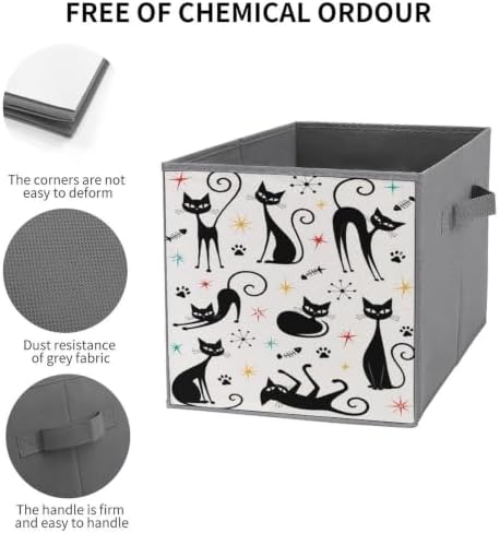 Black Cats And Stars Cartoon Storage Bin with Handles, Oxford Fabric Foldable Storage Cube Organizer for Clothes, Towels, Bedroom, Living Room, Home Organization