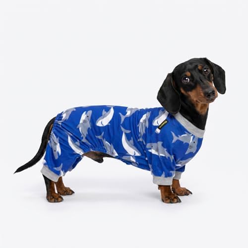 Fitwarm Shark Dog Pajamas, Dog Clothes for Small Dogs Girl Boy, Pet Onesie with Feet, Cat Outfit, Lightweight Velvet, Royal Blue, XS