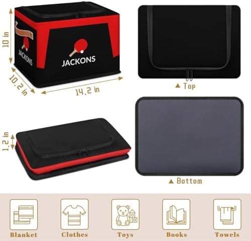 Custom Storage Basket with Zipper Lid, Table Tennis Foldable Fabric Storage Boxes Decorative Closet Shelves Clothes Organizer Container Cubes with Handle 1PCS
