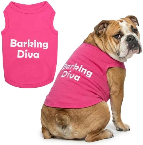 Parisian Pet Dog Shirt – 100% Cotton Barking Diva Shirts for Large Dogs – Pink Sleeveless Puppy Clothes – Lightweight and Breathable Pet Apparel – Girl Dog Clothes - Stretchy T Shirts for Dogs