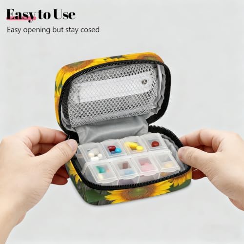 Travel Pill Organizer Wooden Sunflowers Small Pill Case