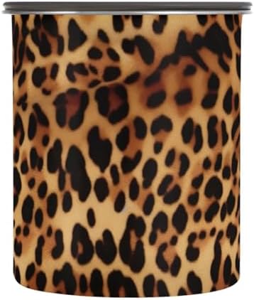 Leopard Print Coffee Canister with Lid Airtight Food Storage Containers 17oz Stainless Steel Canisters Kitchen Food Organizer for Beans, Cereal, Pasta, Flour, Sugar, Snacks