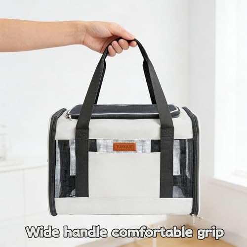 YUNIQUE Soft-Sided Cat & Dog Carrier for Pets Up to 15 Lbs, Airline Approved Collapsible Travel Puppy Carrier with Lightweight Fabric Design (lightgrey)