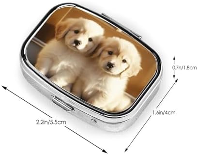 Pill Box 2 Compartment Medicine Pill Case for Pocket or Purse Mini Metal Pill Holder Cute Dog Pill Case Vitamin Organizer Portable Travel Pill Container to Hold Supplements Vitamins