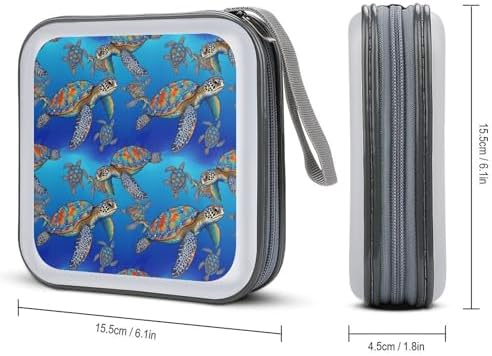 Protective 40-Disc CD/DVD Wallet Sea Turtle, Hard Plastic Storage Binder with Handle, Portable Organizer for Car Office Travel
