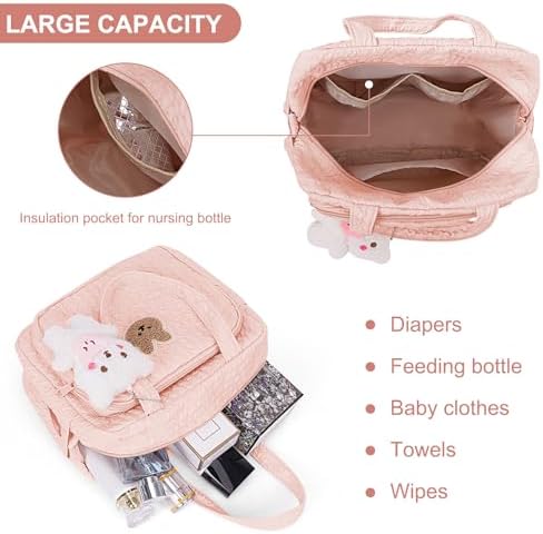 Lushandy Baby Diaper Bag Tote, Mom Bag Crossbody Diaper Bags Baby Travel Bags for Girl Pañaleras Para Bebe (Pink, Small)