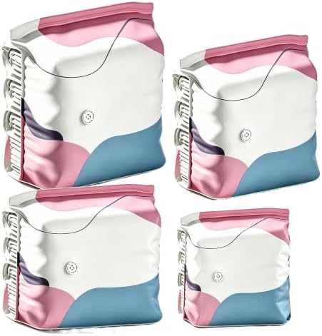 4pcs Travel Vacuum Bags Reusable No-Pump Vacuum Storage Bags (Medium Large) | 2pcs Vacuum Seal Bags Without Pump; Travel Space Saver Bags for Clothes, Bedding, Comforters; Reusable PET/PE; Double Zipper