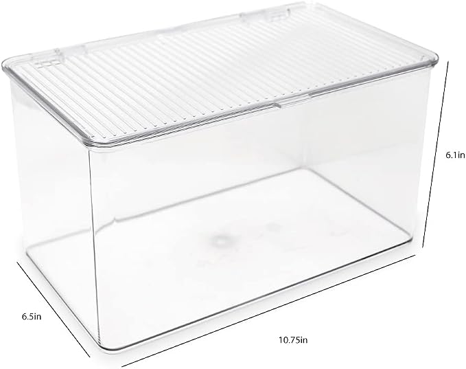 Isaac Jacobs Large Stackable Organizer Bin (10.75” x 6.5” x 6.1”) | With Hinged Lid, Clear Storage Box Home Office School Fridge Bathroom Kitchen Pantry Container BPAFree Food Safe