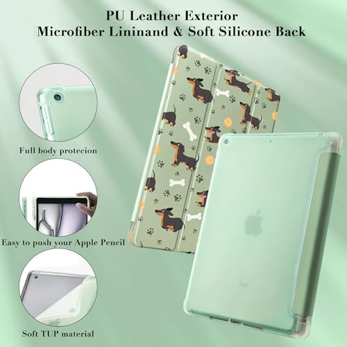 Cute Kawaii Dachshund Case for 10.9" iPad 10th/11th, Clear TPU Smart Stand Back Cover with Pencil Holder, for iPad 2022/2025 Generation Auto Wake/Sleep Foldable Protective Case