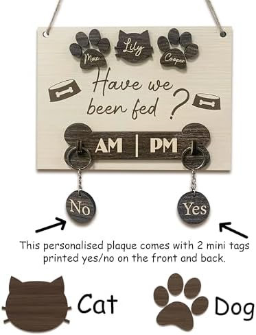 Personalized Have We Been Fed Sign, Custom Feeding Reminder Hanging Sign with Name, Decorative Dog Cat Meal Scheduler, Pet Feed Tracker AM PM, Gift for Pet Lovers, Decorative Wall Art