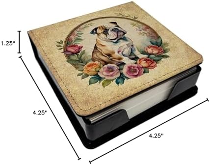 Caroline's Treasures English Bulldog and Flowers PU Leather Note Paper Holder with Artist-Designed Cover, Desk Accessory, Office Gift