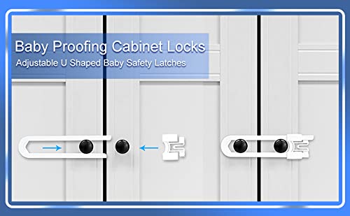 Vmaisi No Drill U-Shaped Sliding Cabinet Locks Baby Proofing, 10 Pack | Adjustable Child Safety Locks for Cabinets with Handles or Knobs, Childproof Latches for Kitchen Bathroom Storage Cupboards