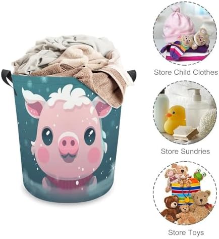 Laundry Hamper with Handle Snow Pets Laundry Basket Waterproof Dirty Clothes Hamper Circular Organizer Basket Portable Storage Bin Decorative Basket for Living Room Kitchen Bathroom Car