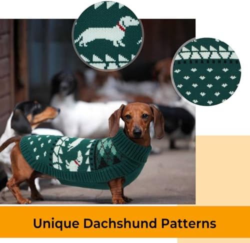 Lelepet Mini Dachshund Sweater Turtleneck Dog Sweaters for Small Dogs XS-XL | Pullover Dachshund Clothes, Warm Knitted Dog Coat, Fall/Winter Cozy Outfit for Wiener Dogs, Stretchy Knitwear, XS, Green