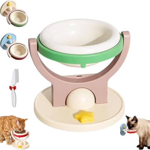2-in-1 Wall Mounted & Elevated Cat Bowl, Floating Planet Bowl, Floating Wall-Mounted Pet Bowl, Foldable Pet Feeder Shelf, Adjustable Feeding Height, Removable Bowl for Dogs and Cats
