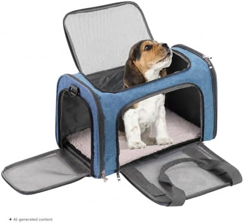 Mr. Pen- Pet Carrier, 17.5" x 11.2" x 11.5", Medium Size, Blue | Portable Travel Carrier for Small Pets, Cats & Small Dogs, Breathable Mesh, Safety Inner Leash