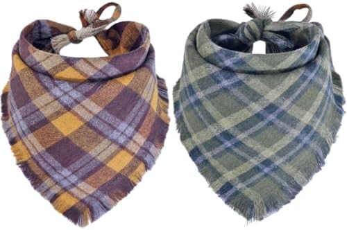 Fall Dog Bandana Autumn Thanksgiving Plaid Reversible Triangle Bibs Scarf