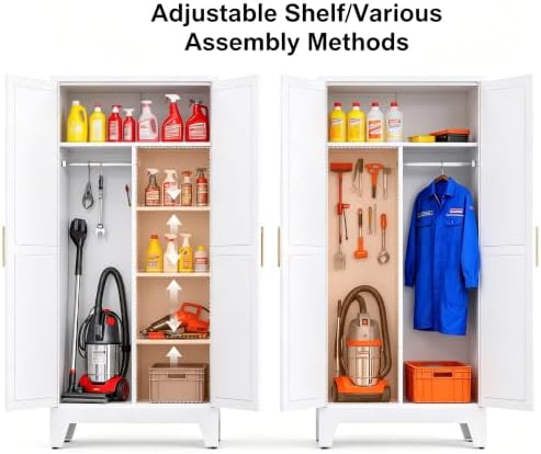 71" H Metal Garage Storage Cabinets,Broom Closet Storage Cabinet,Utility Cabinet,White Storage Cabinets