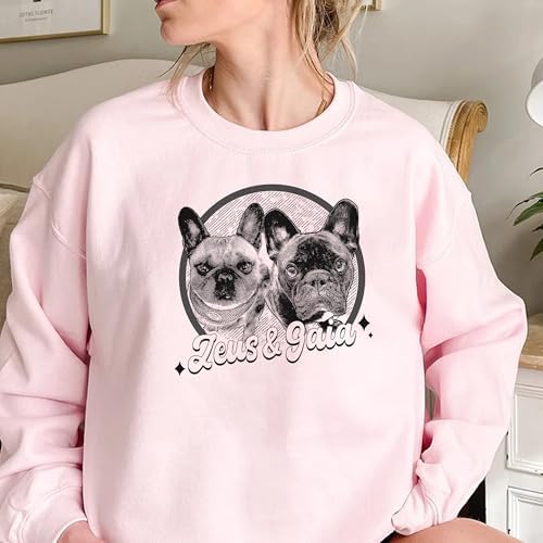 Chillever Personalized Dog Potrait Hoodie, Custom Photo Dog Mom Shirt, Sweatshirt, Gift for Dogs Cat Lovers