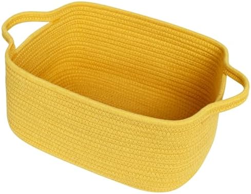 Cute Yellow Gift Basket, Woven Baskets for Gifts Empty, Cotton Rope Storage Bin for Organizing, Cat Dog Toy Box, Baby Nursery Organizer, Wicker Easter Basket with Handle, Yellow Room Decor