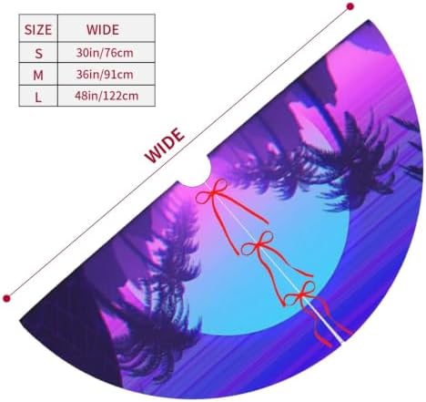 Christmas Tree Skirt, Soft Polyester Xmas Tree Skirts with Ribbon Ties, Rustic Farmhouse Holiday Party Decorations Inspired 80'S Scene Synthwave Retrowave Music 36"
